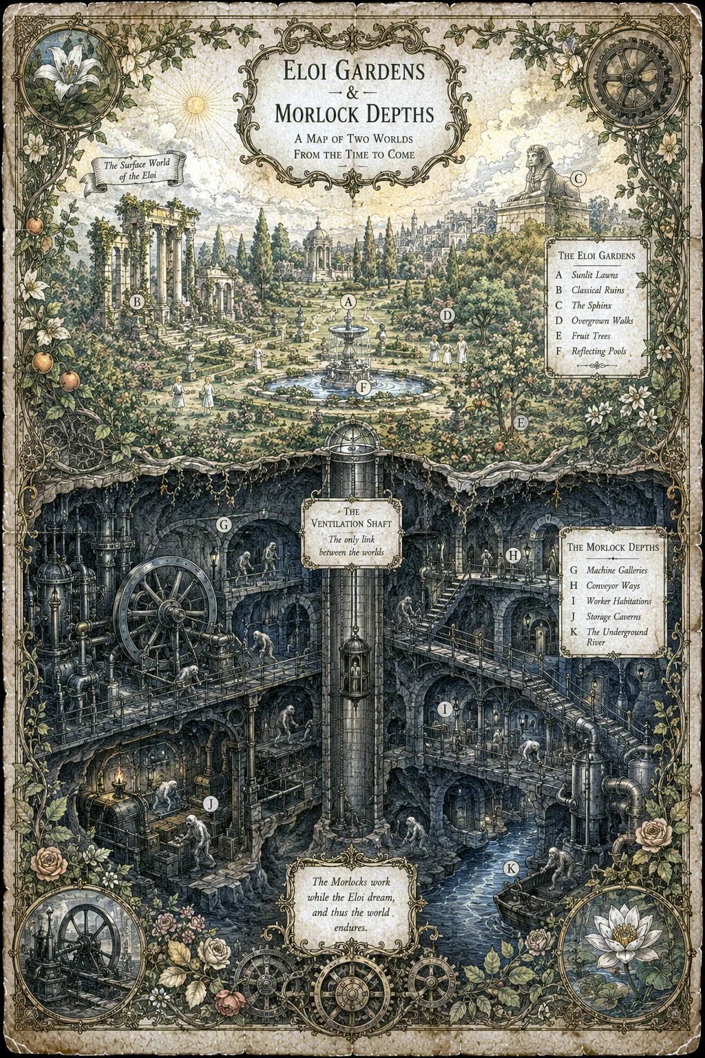 Eloi Gardens & Morlock Depths - Atlas of the Imagined artwork by Cryolith