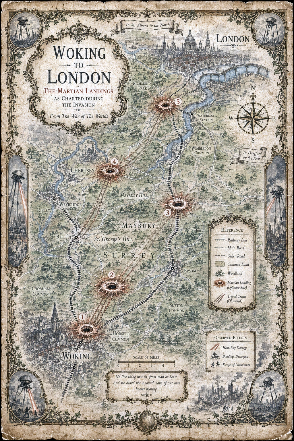 Woking to London: The Martian Landings - Atlas of the Imagined artwork by Cryolith