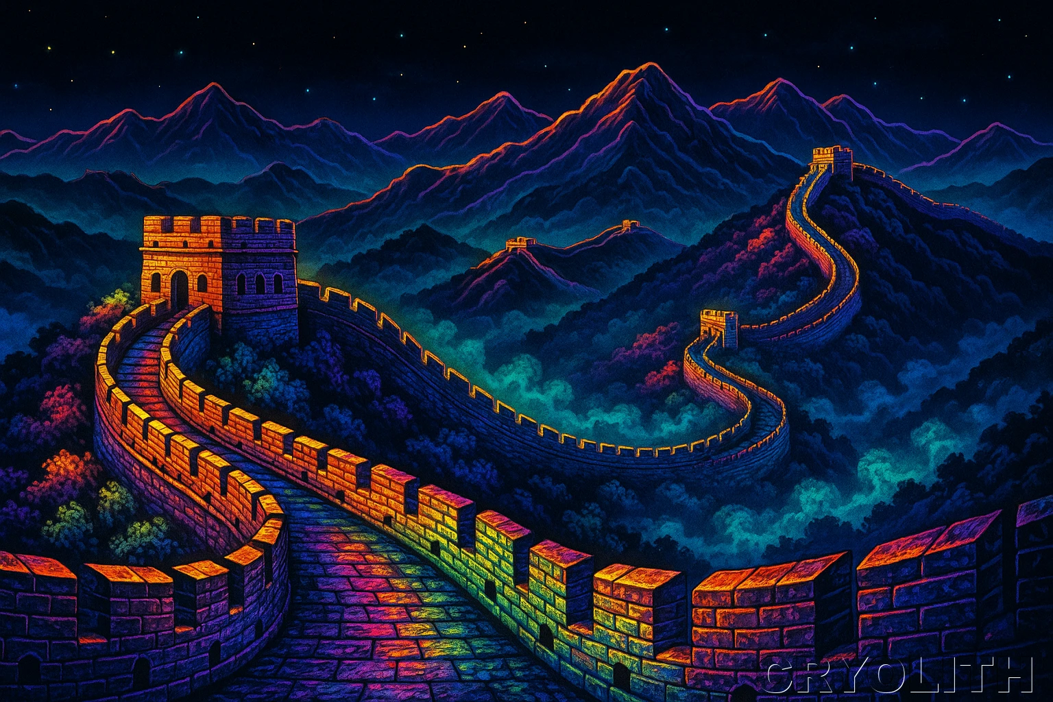 Dragon's Spine at Night - Chromatic Journeys artwork by Cryolith