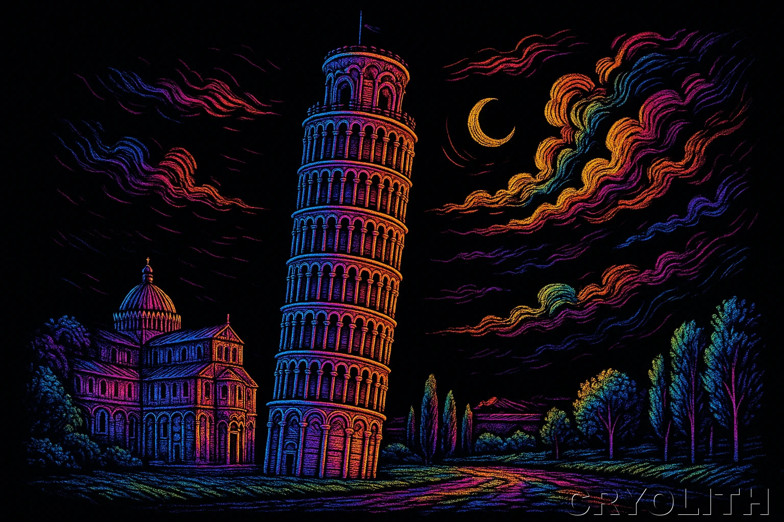 Pisa's Prismatic Tilt - Chromatic Journeys artwork by Cryolith